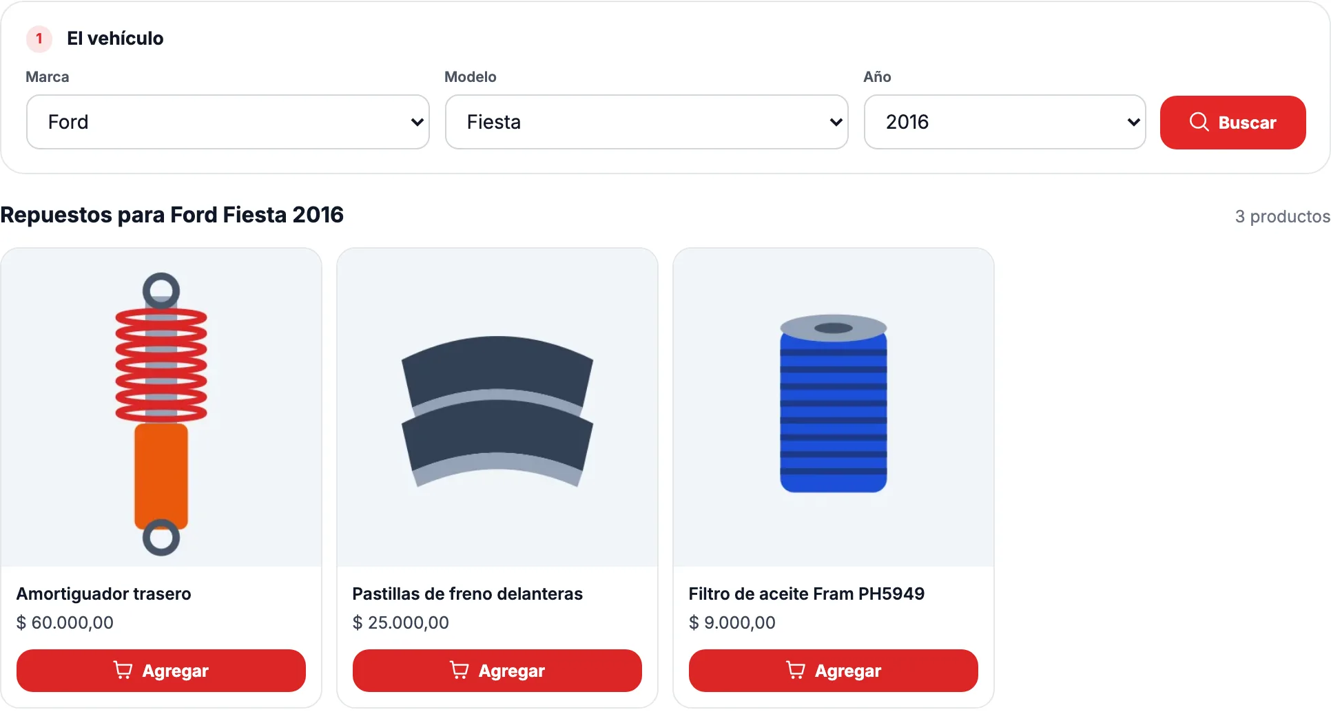 Buscador de repuestos por vehículo: así se ve en la tienda
