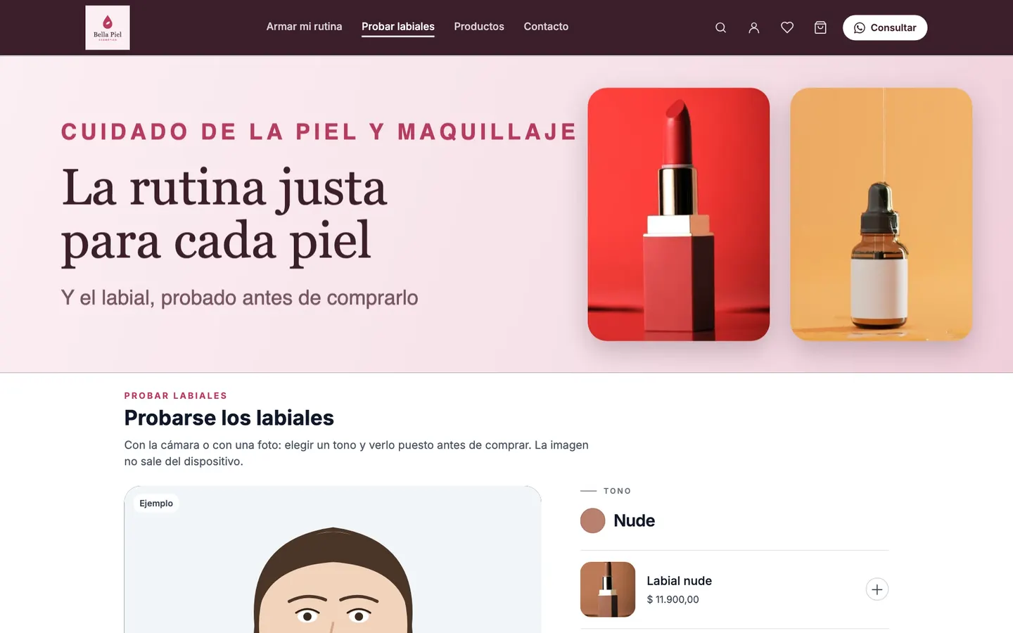 Inicio de Bella Piel, tienda de ejemplo armada con rapilist